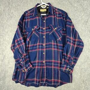 Vintage Prides Landing Mens M Plaid Flannel Shirt Jacket Nylon Lined Navy 90s